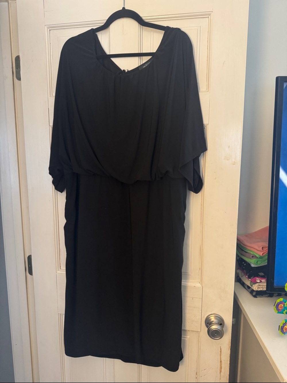 Michel Studio Black Midi Draped Sleeve Dress
